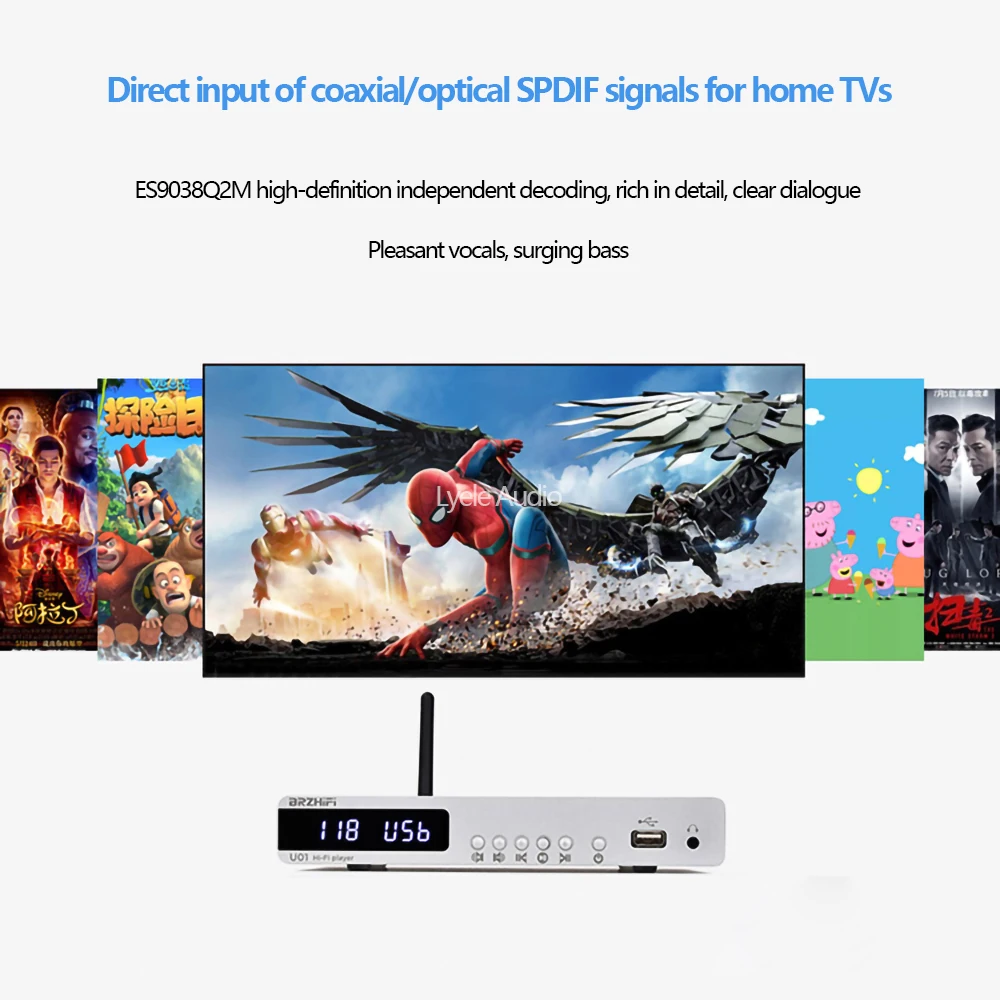 ES9038Q2M DAC decoder HiFi music player Bluetooth 5.0 audio sound amplifier media player with remote control JRC5532DD