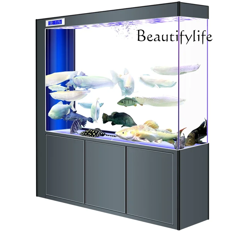 Ultra-white glass bottom filter fish tank, living room entrance, screen partition integrated rectangular aquarium