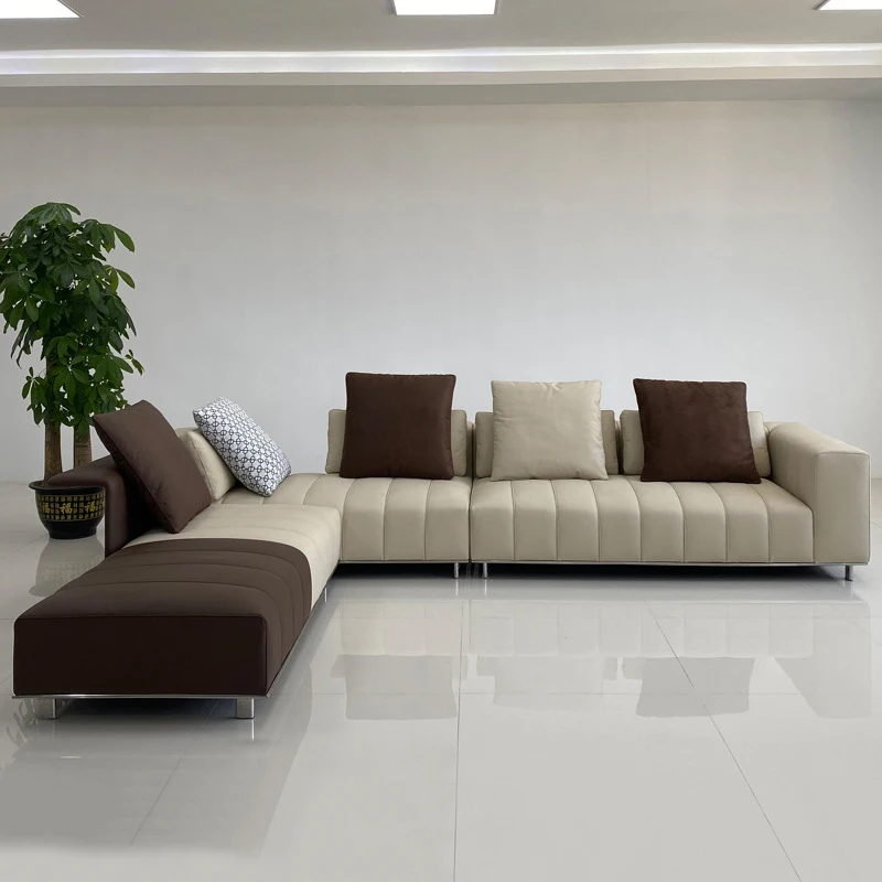 AIROW Italian Style L-shaped Leather Sectional Sofa Set, Piano Creative Design for Modern Living Room Furniture