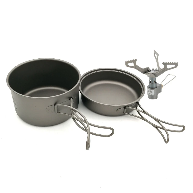 

Outdoor camping portable titanium pot burner combination, lightweight pure titanium cooker set