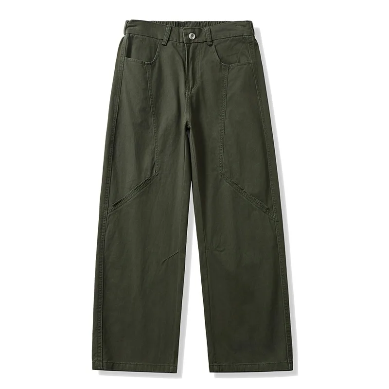 2026 Spring Autumn American Vintage Loose Straight Cargo Pants Men Versatile Casual Slim Curved Cut Long Trousers