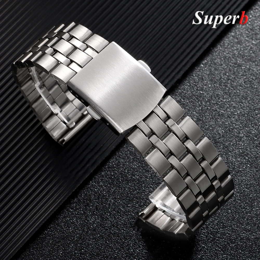 حزام ساعة من الفولاذ المقاوم للصدأ 20 مم 22 مم حزام عالمي قابل للطي مشبك أمان للنساء سوار حزام ساعة إكسسوارات حزام الساعة