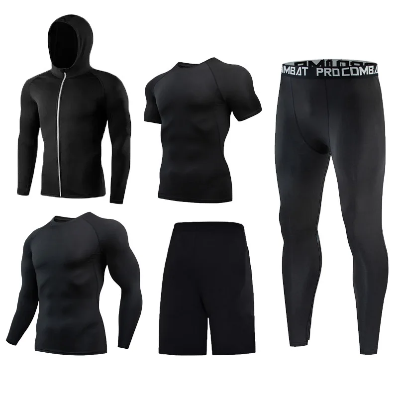 Sportswear 5PCS/Set Men Rashguard MMA T-shirt +Pants Jiu Jitsu Grappling Bjj Gi Boxing Rash Guard Sportsuits Leggings MMA Shorts