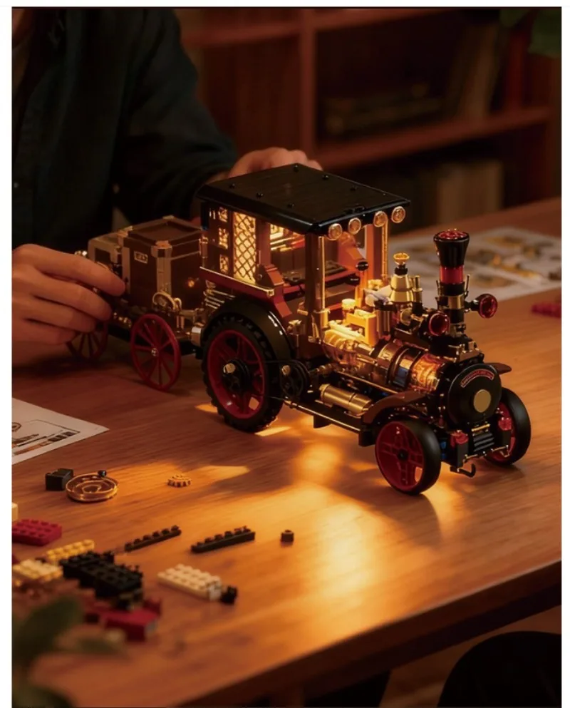 Creative 1331Pcs Vintage Mechanical Steam Car Building Blocks City Retro Steam Punk Vehicle Desktop Decoration Bricks Toys Gift view 2