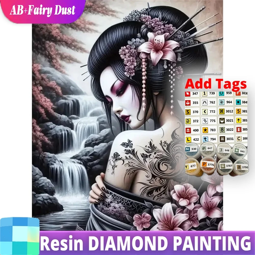 

Resin AB Fairy Dust Diamond Painting Woman Portrait Craft Kit Mosaic Waterfall DIY Full Square Round Embroidery Flower Handicraf