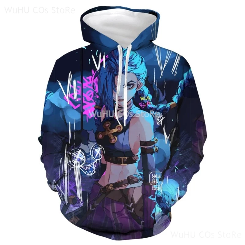 Arcane Hoodie LoL Vi Cosplay Hoodie 3D Printed Hooded Hoodies Sweatshirt Men Women 3D League of Legends Jinx Cosplay Costume