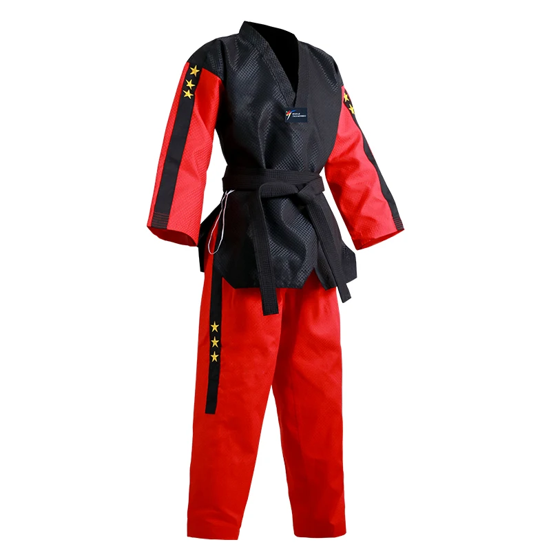 

Red Black Taekwondo Uniform TKD Long Sleeve Kids Clothes Martial Arts Dobok Adult Taekwondo Brance Wtf Suits Tae kwon do