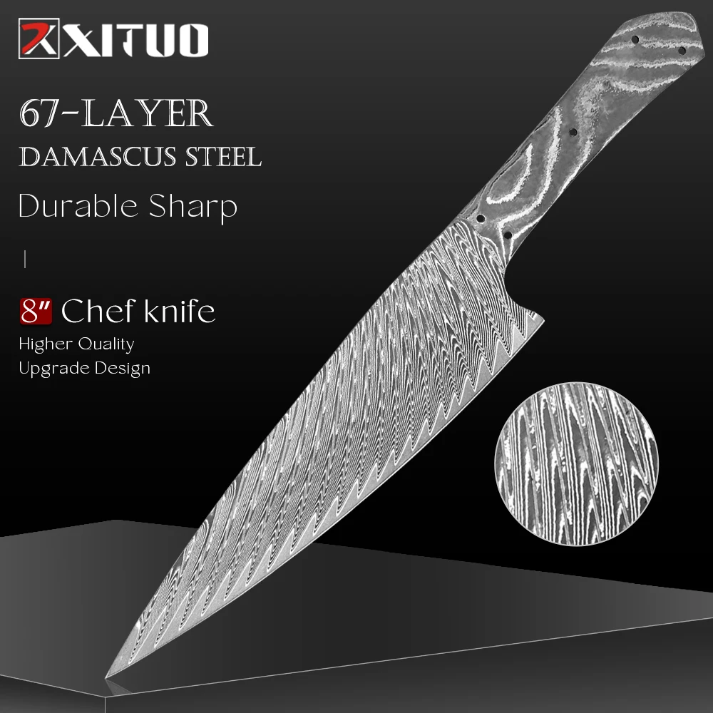 Damascus Steel 8 Inch Slicing Knife Full Tang Blade Blank Handmade Integral Damascus Steel Blade DIY Making Material Sharp Edges