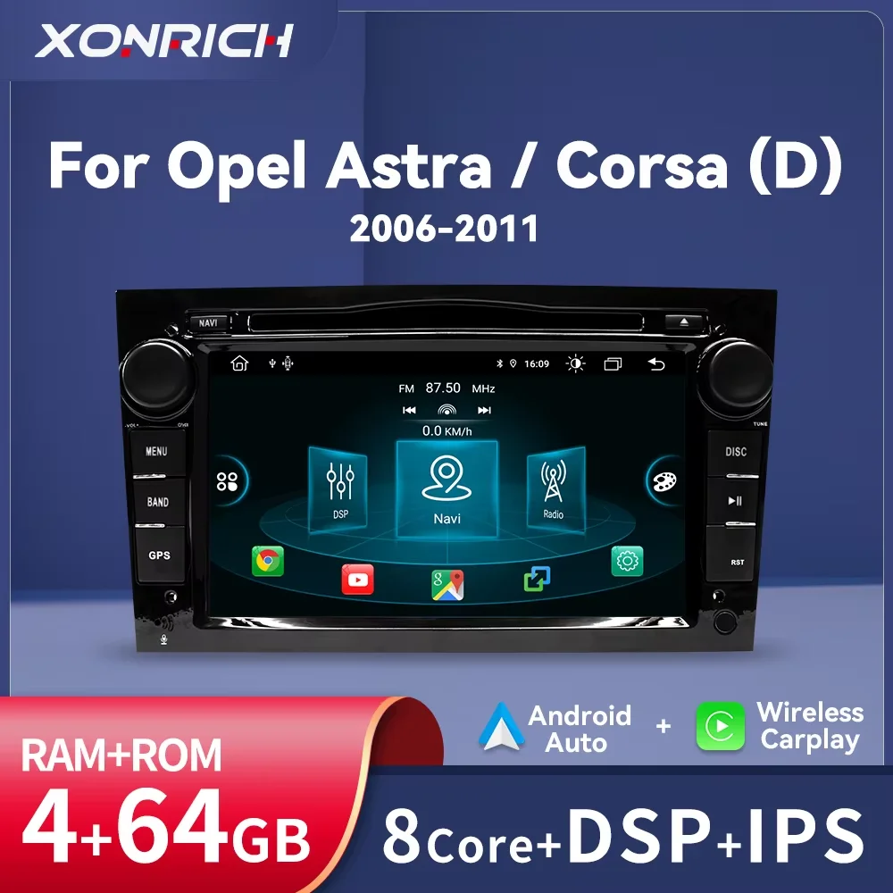 2Din Wireless Carplay Android 14 Car DVD Multimedia For Opel Vectra C Zafira B Corsa D C Astra H G J Meriva Vivaro RDS Radio DSP