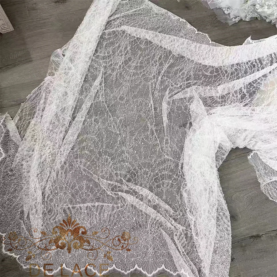 SXGN Luxury Beaded Wedding Dress Fabric High Quality Soft Eyelash Bridal Dress Lace Fabric
