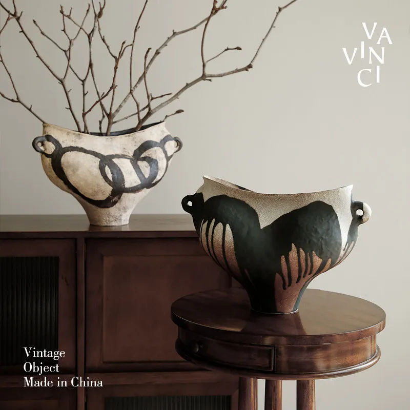 Irregular Shape Flower Vase Wabi Sabi Decorative Piece for Entryway Hand Painted Ceramic Flower Arranger Unique Flowers Vessel