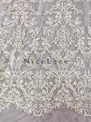 Nicelace 1Yard 2022 Good Quality Sequin And Beads Embroidery Lace Fabric With Soft Tulle For Bride Dress Wedding Gown Garments