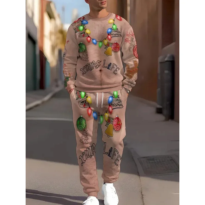 عيد الميلاد الملابس مجموعة ربيع الخريف الرجال النساء موضة ثلاثية الأبعاد الطباعة دعوى ملابس رياضية كاجوال البلوز سراويل للجري 2 قطعة مجموعات