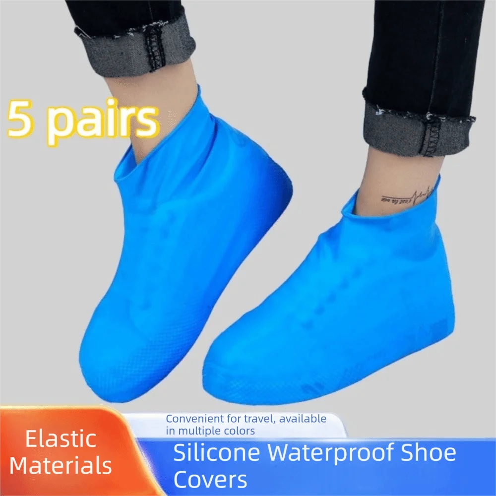 5Pairs Reusable Silicone Shoe Covers Durable Non-Slip Waterproof Shoe Covers Wear-resistant Thicken Rubber Rain Boot Covers Snow