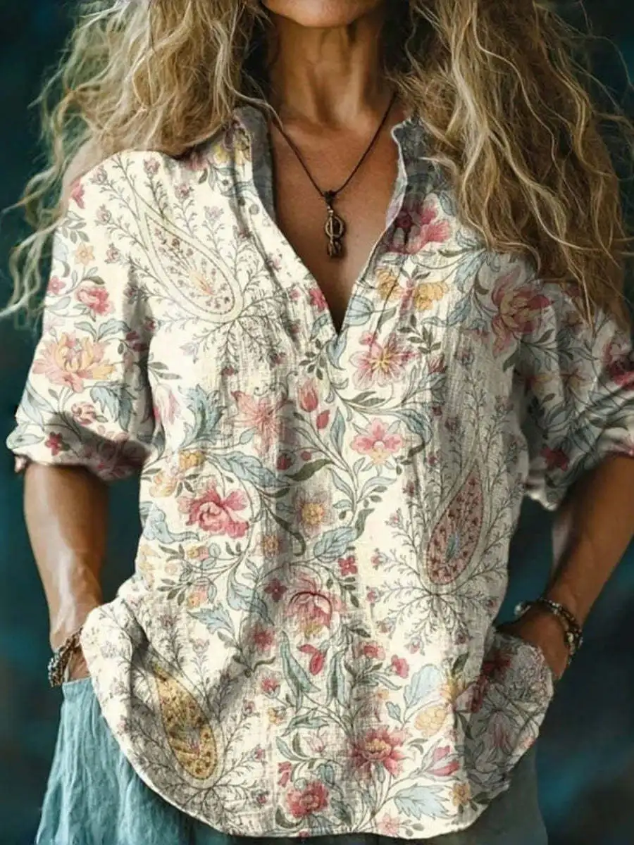 

New women's clothing large-size shirt top short-sleeved printed ethnic fashion T-shirt fashionable simple temperament elegant ve