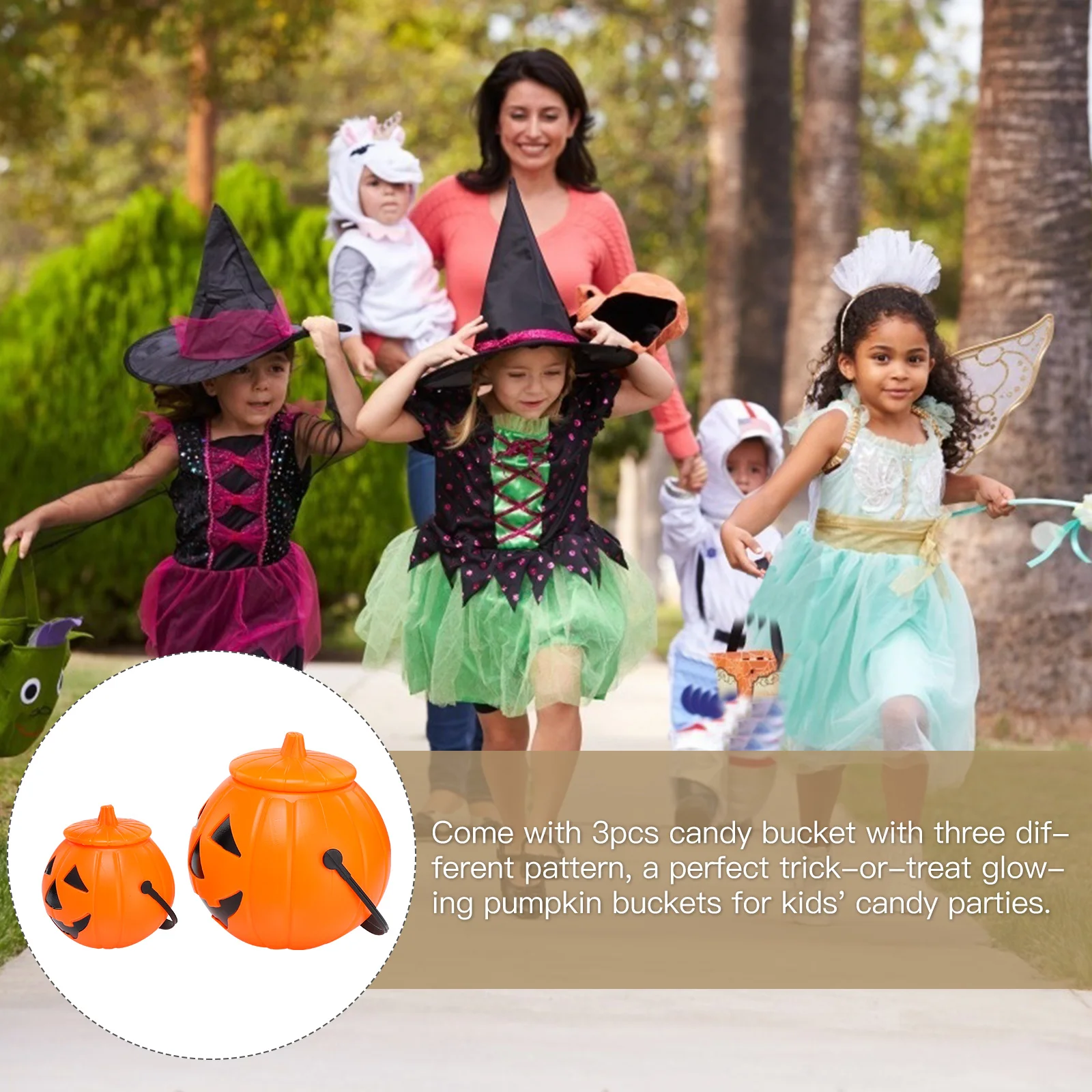 

2Sets Halloween Pumpkin Lantern Wear-Resistant Portable Light for Holiday Performances Party Decor Glowing Pumpkin Bucket Lamp