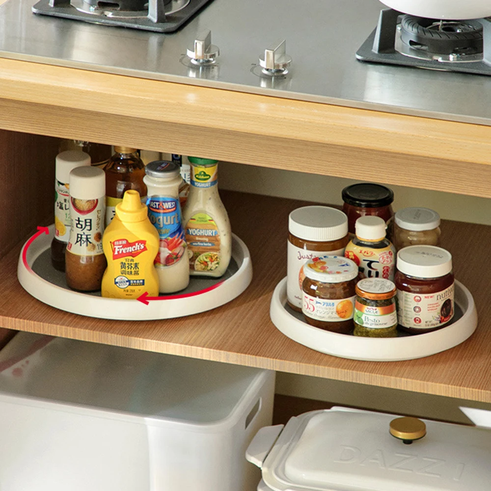 Kitchen Storage Tray Rotating Organizer Spice Rack Pantry Cabinet Turntable 2 Tier Round Shelf Condiment Storage Rack