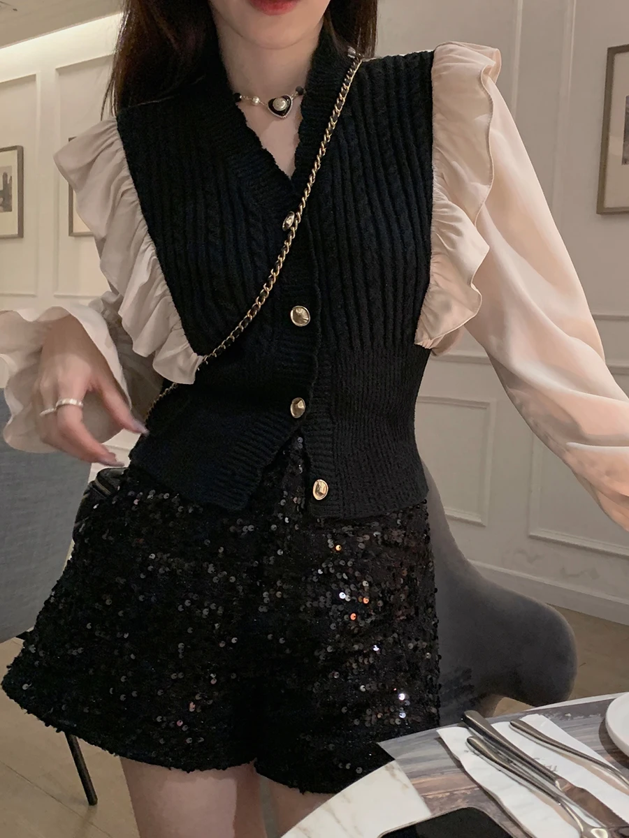 

Блестящие шорты с пайетками, прямые, с высокой талией, в корейском стиле, новинка 2023 года, для уличной моды