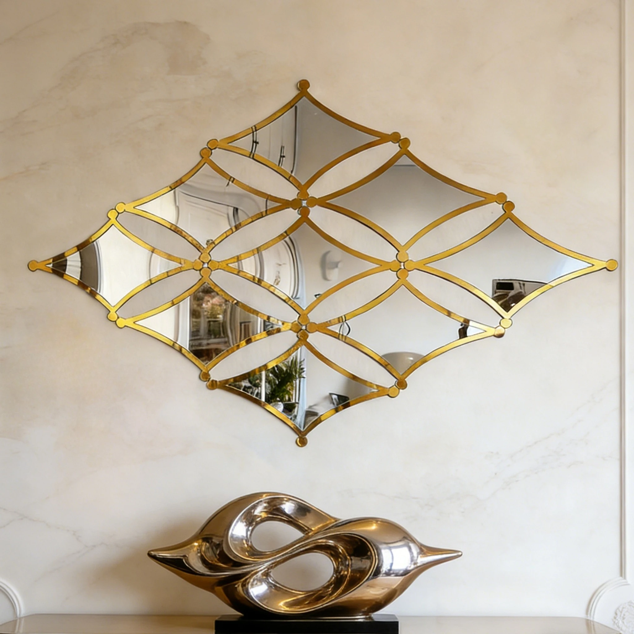 9pcs Acrylic Golden Mirror - French Style Decor Bathroom Wall Mirror, For Bathroom, Living Room, Bedroom Background Wall Decor