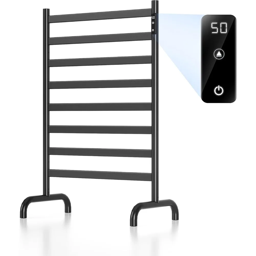 

Towel Warmer Rack with Timer and Temperature Control, 8 Bars, Freestanding, Electric Heated, Overheat Protection, White (Black)