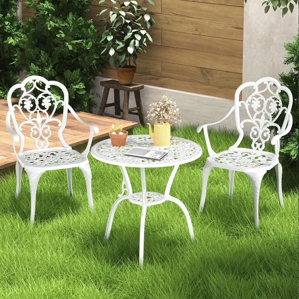 

Patio Bistro Set o 2, Cast , Outdoor Set w/Umbrella Hole, 3 Piece Table and Chairs Set, Bistro Set or Backyard/Garden/Lawn, Whit