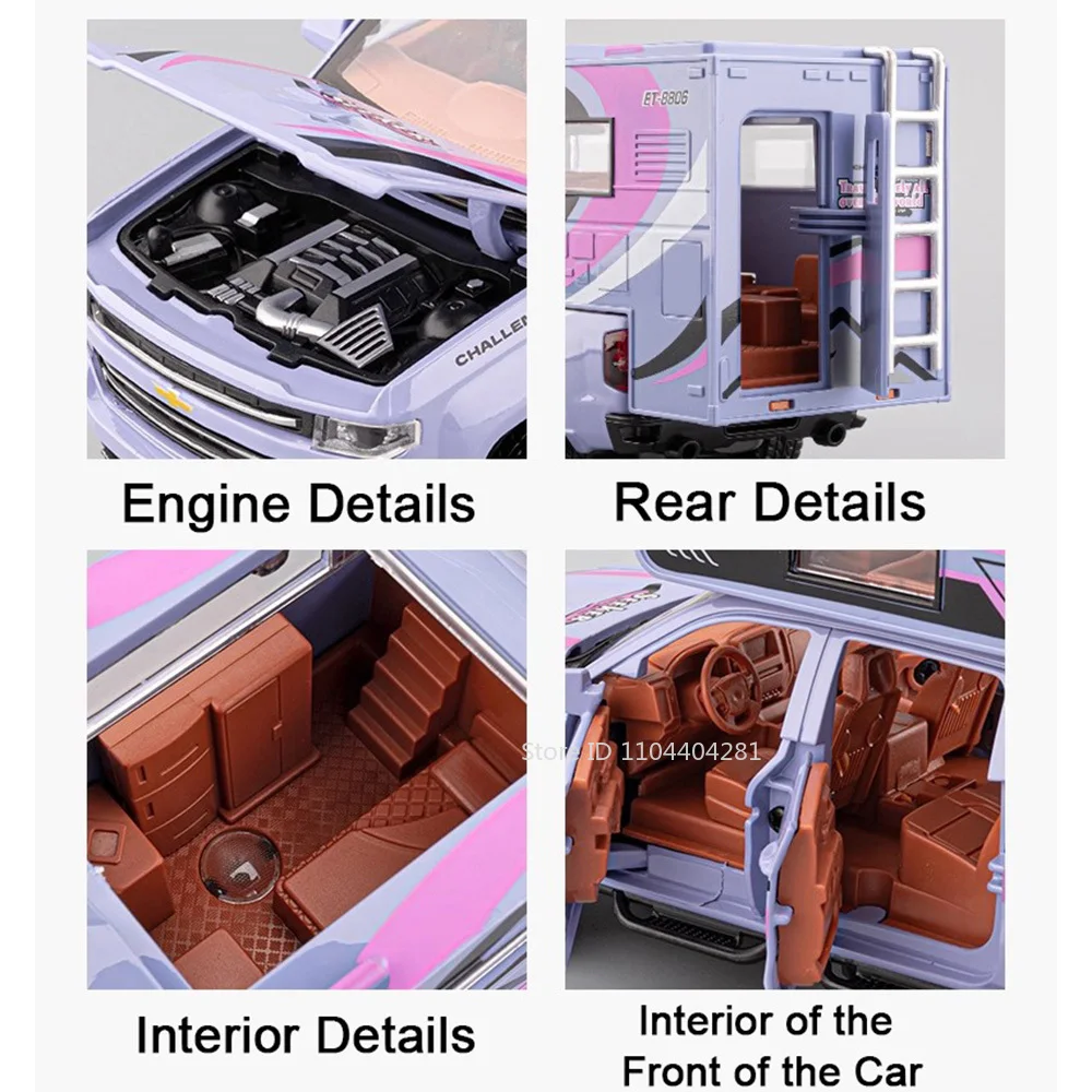 1:32 Legering Camping Auto Toeristische RV Model Diecast Speelgoed Auto's met Geluid Licht Trek Deuren Geopend Voertuig Kinderen Verjaardagscadeau