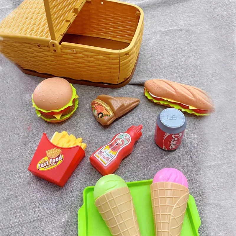 Children's Hamburger Pretend Play Cooking Toys Set, Mini Simulação, Comida, Cozinha, Meninas, Sanduíche, Batata frita, Hamburguer, Assembly Game