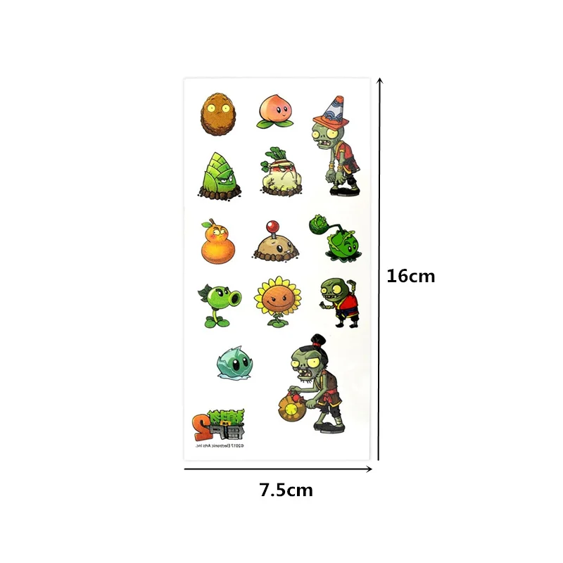 9 Sheets Plant Vs Zombies Waterproof Temporary Tattoo Sticker for Party Supplies