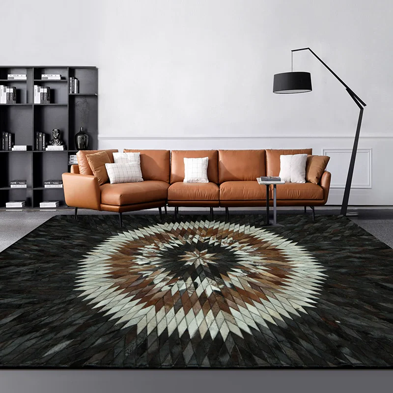 Handmade Black Carpet Living Room Splicing Cowhide Rugs For Bedroom Quality Home Decor Sofa Coffee Table Floor Mat Big Size