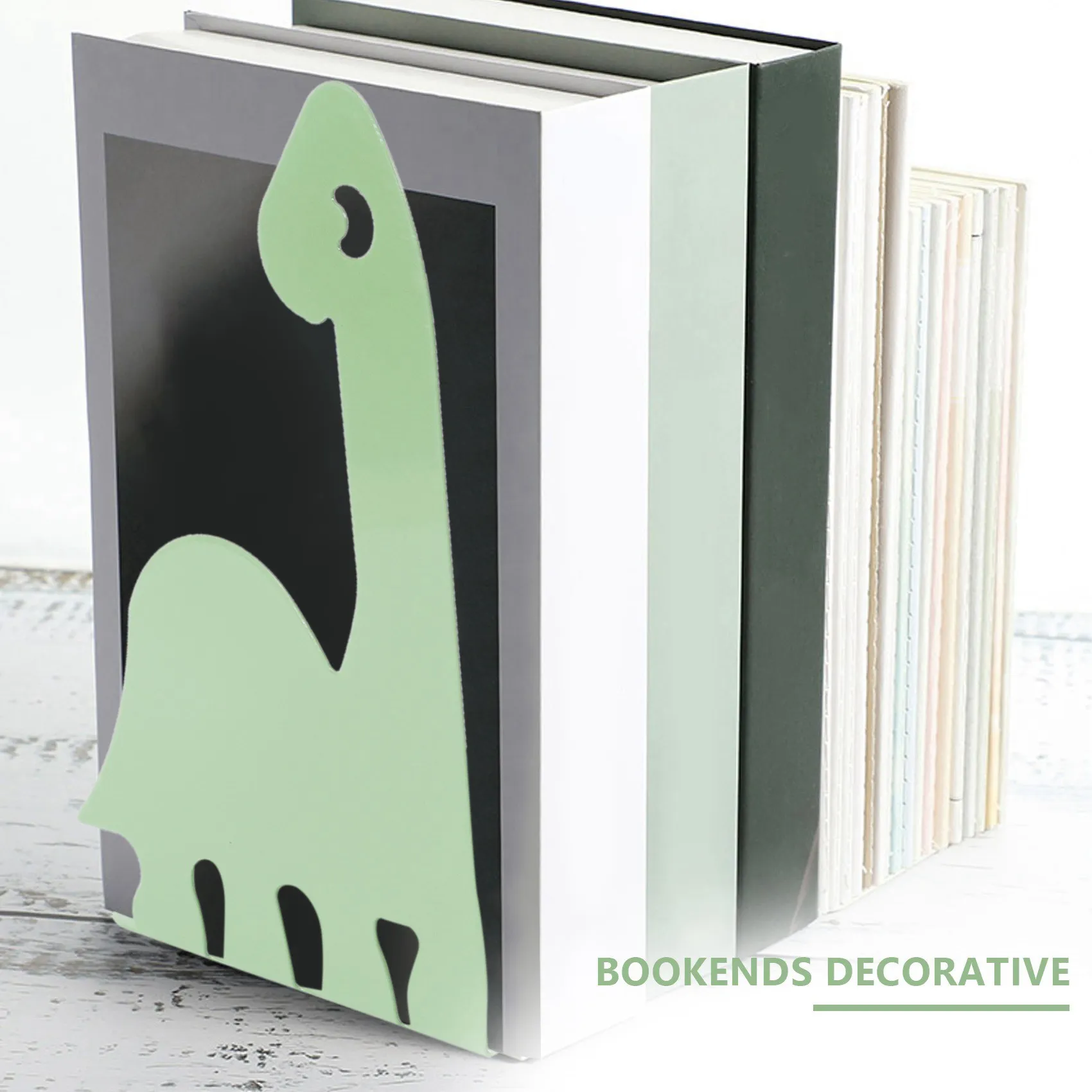 Estantería de dinosaurio de dibujos animados, caja de almacenamiento de libros de Metal antideslizante, soporte para revistas, escuela, oficina, verde claro, 1 par