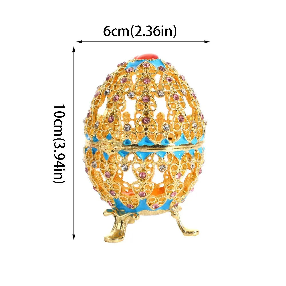 

Шкатулка для украшений с эмалевым покрытием, полая, с инкрустацией бриллиантами, в форме яйца, с инкрустацией драгоценными камнями, из сплава, для хранения, декоративная для туалетного столика
