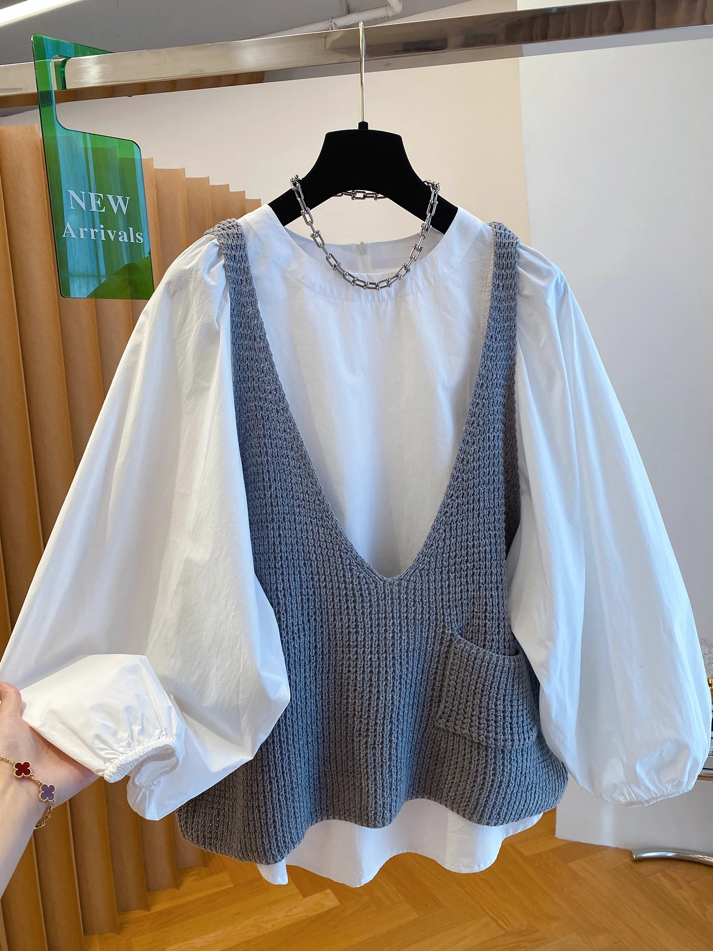 

Extra Large 300 Pou Knitted Vest irt Two-Piece Set Loose Layering Aosphere Clothing Men's Spring Autumn Faionable