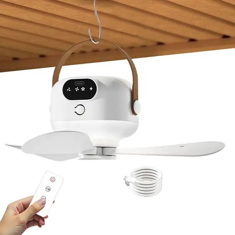 

Tent Ceiling Fan USB Rechargeable Cooling Device Remote Controlled Ceiling Fan With 3 Gears & Light For Bedroom Festival Camping