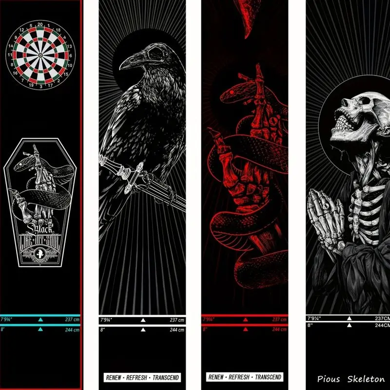 VIKAMA Vintage Gothic Darts Runner Mat Raven Skeleton Pattern Non Slip Shock Absorbent Rug Mens Gift Bar Home Decor