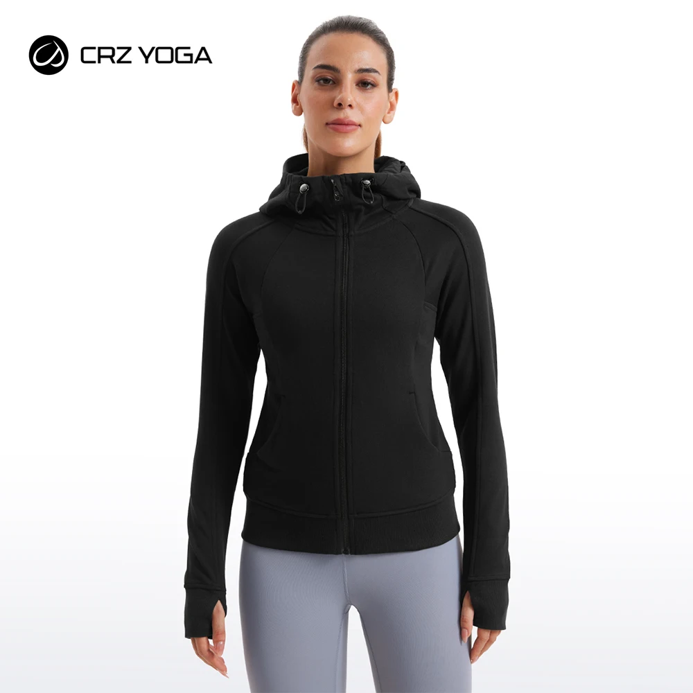 CRZ YOGA Womens Fleece Full Zip Hoodie Workout Hooded Zipper Sweatshirts Basic Casual Jackets with Thumb Holes