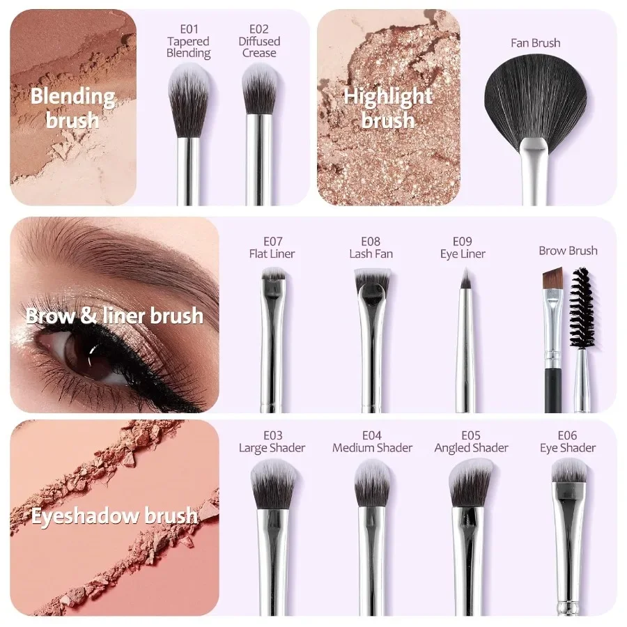 ชุดแปรงแต่งหน้ามืออาชีพ 11 ชิ้น สำหรับอายแชโดว์ คิ้ว คอนซีลเลอร์ อายไลเนอร์ ขนตา ไฮไลท์เตอร์ ผสมผสานวีแกน