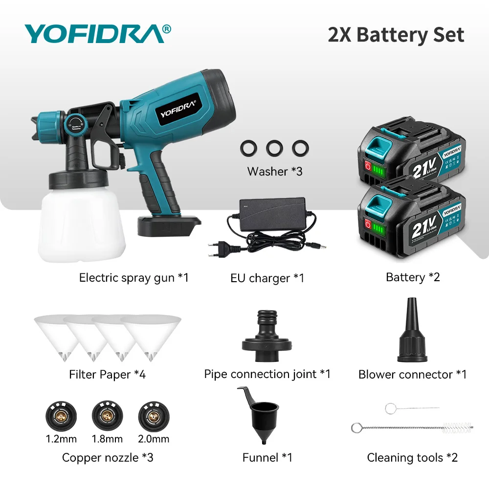 YOFIDRA 1000ML 66000RPM Elektrische Spritzpistole Kabellose Farbspritzpistole Auto-Stahlbeschichtung Airbrush Elektrowerkzeuge für Makita Akku