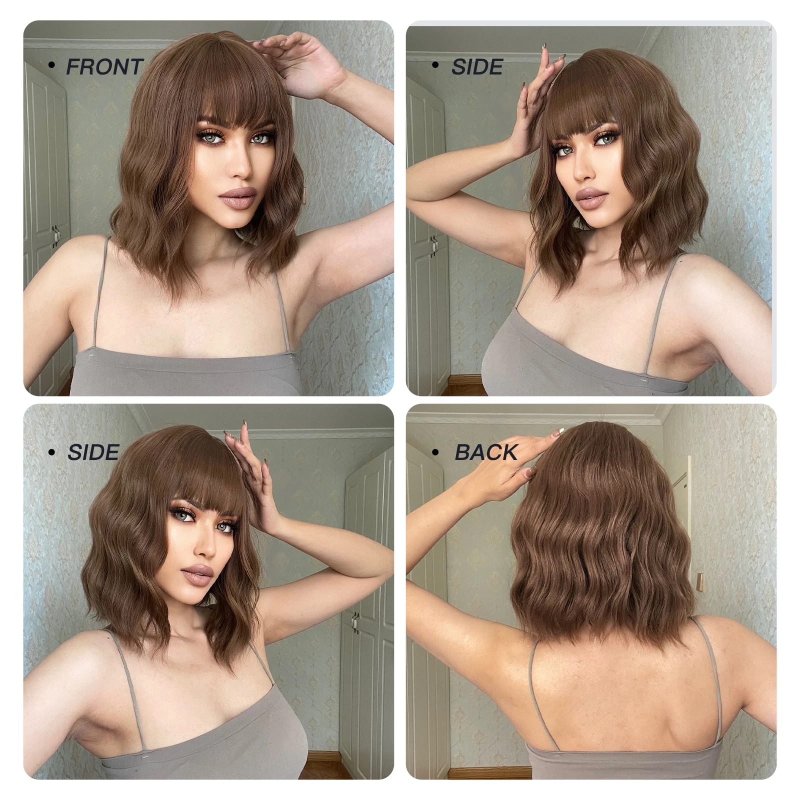 Cosplay Naoko Kirino Wig sintetis Bob pendek Wig rambut bergelombang coklat Ombre dengan poni untuk WANITA HITAM pompa sedang malam