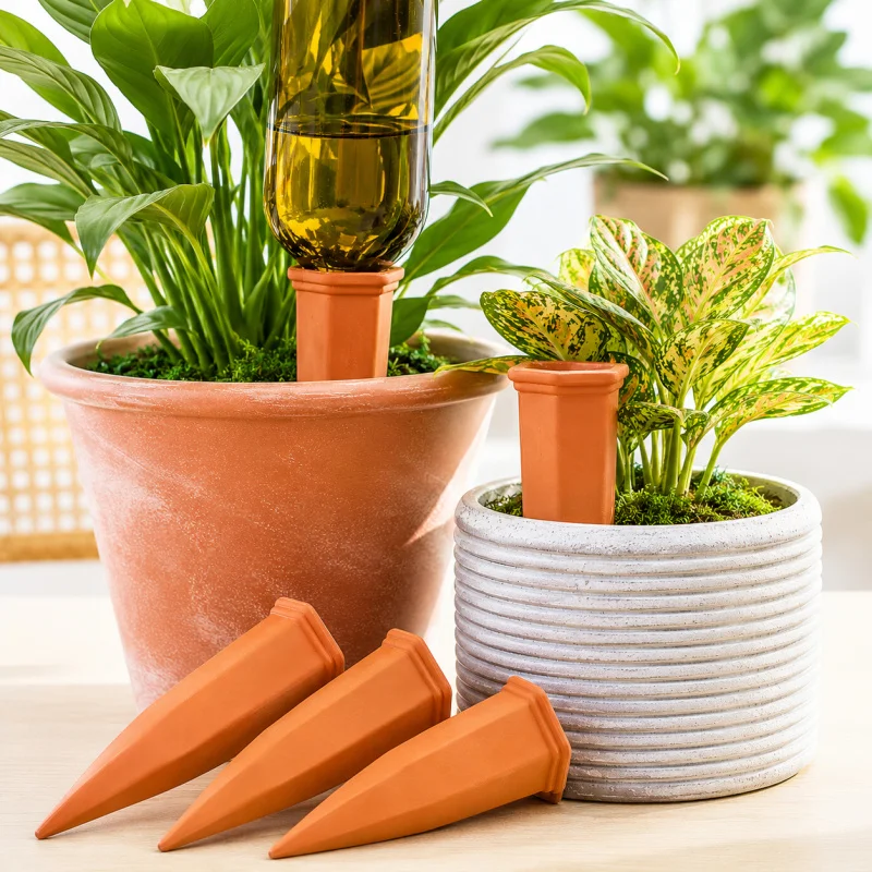 2 Pcs Terracotta Automatic Plant Waterer Devices, Plant Self-Watering Stakes, Auto-Water Irrigation System For Indoor Outdoor