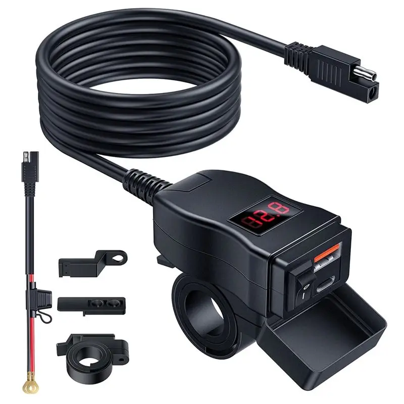 Motorcycle USB , Dual USB Type C PD & Quick Charge 3.0 Motorcycle Phone With Voltmeter & On/Off Switch-X67A