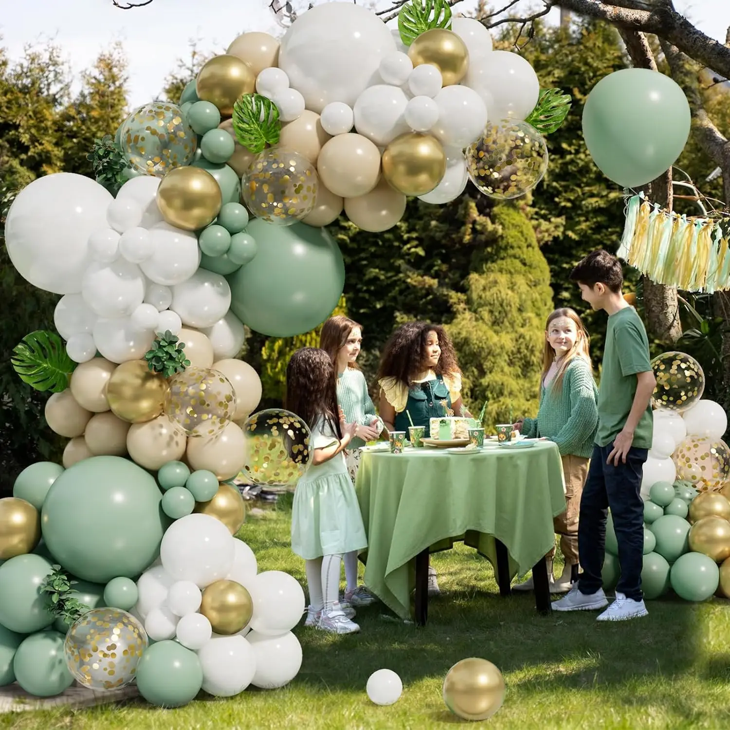 Kit d'arche de guirxiété de ballons vert olive pour garçons et filles, fête préChristophe, fête d'anniversaire, décoration de fête safari dans la jungle, 152 pièces