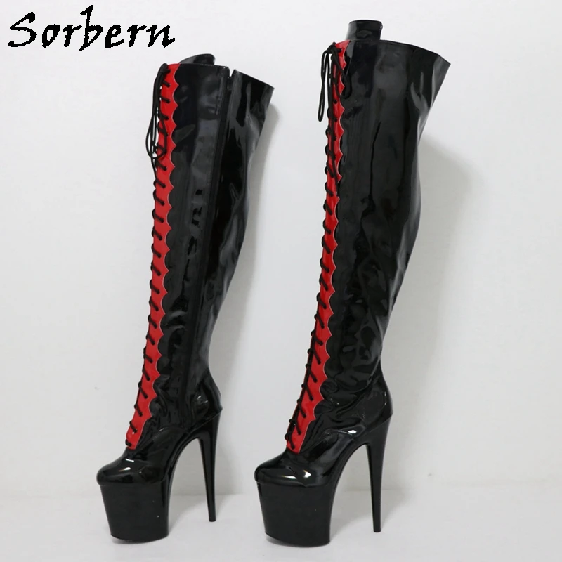 Sorbern 20Cm Stripper High Heel Over The Knee Boots For Pole Dancer Lace Up Thick Platform Round Toe Dance Shoes Custom