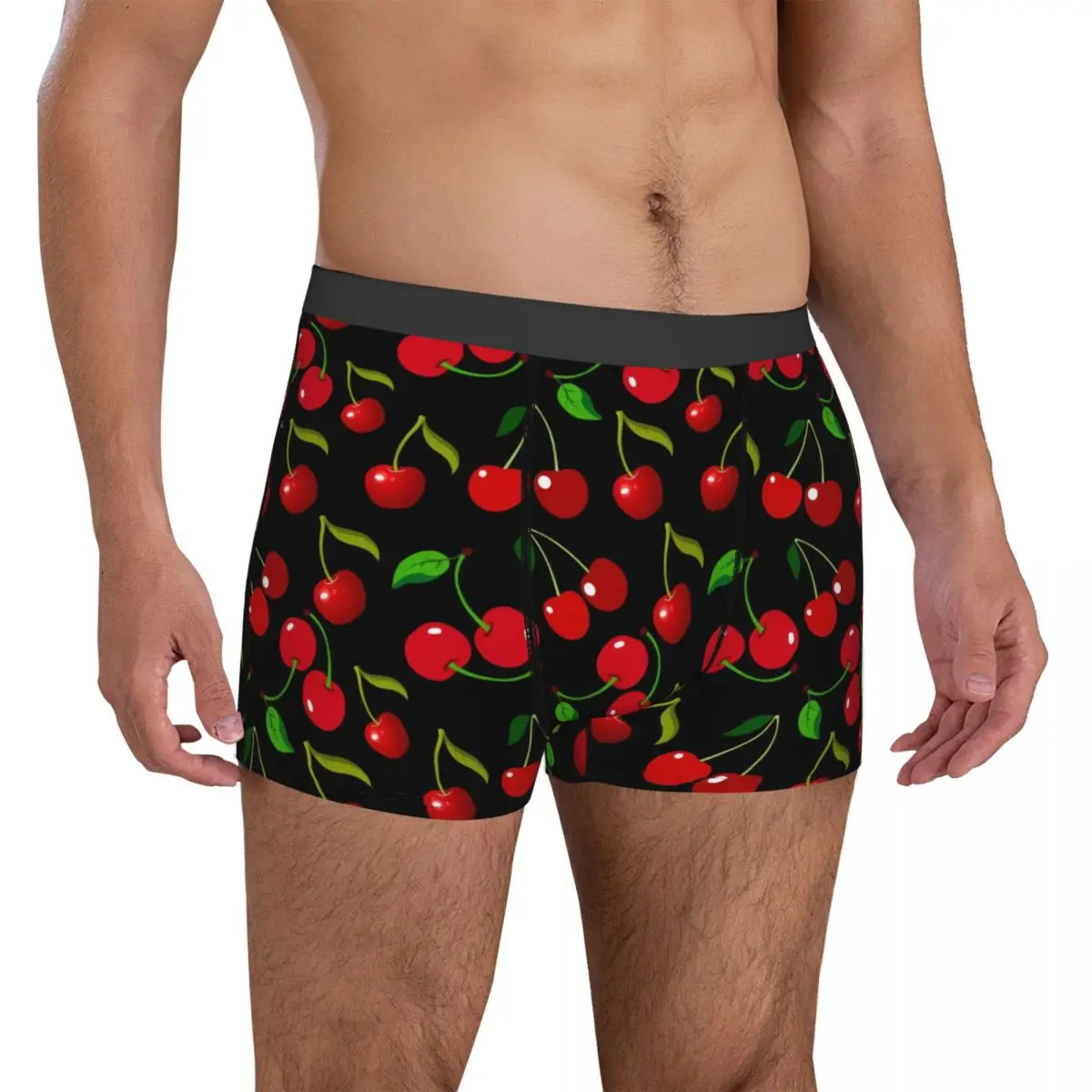 Red Cherries Print Underwear Green Leaves 3D Pouch High Quality Trunk Printing Shorts Briefs Classic Men's Panties Large Size