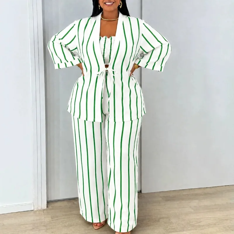 L-4XL Plus Size Dashiki African Clothes for Women Autumn 3 Piece African Long Sleeve V-neck Top Inner Long Pant Matching Sets