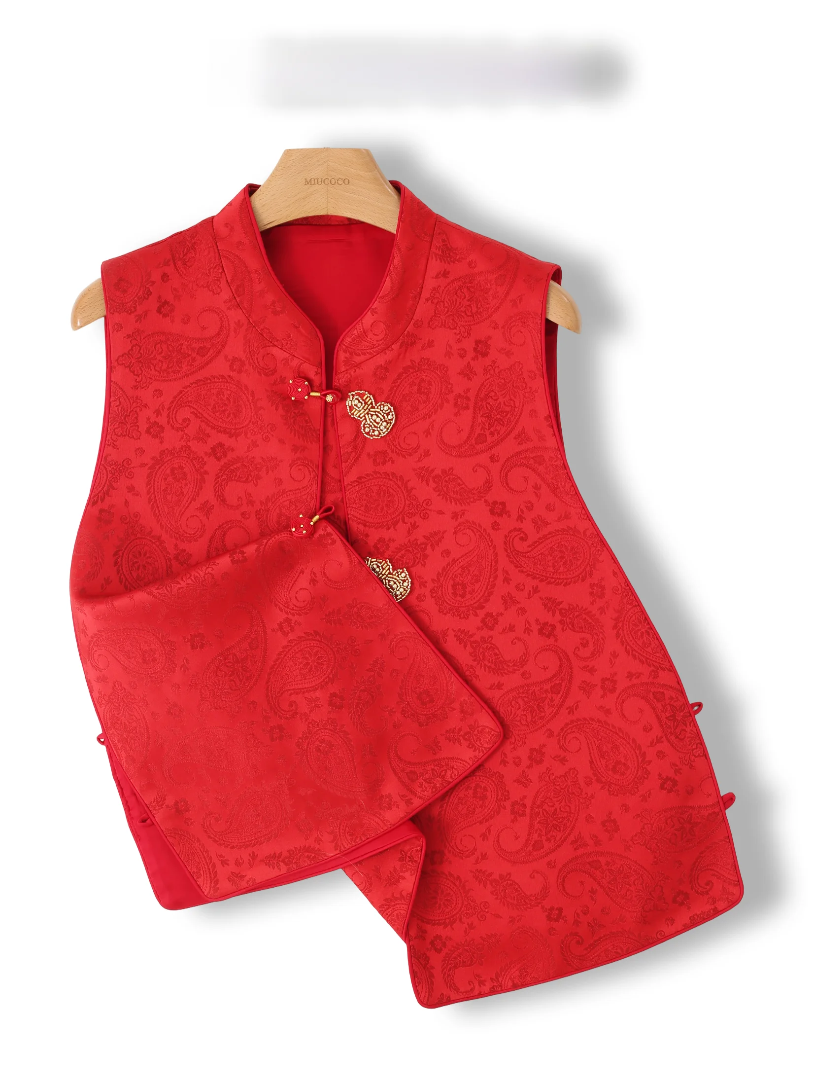 

Red Chinese Style Women's Vest Heavy Embroidery Gourd Pattern Fashionable Outerwear Casual Loose Fit Girl's Jacket