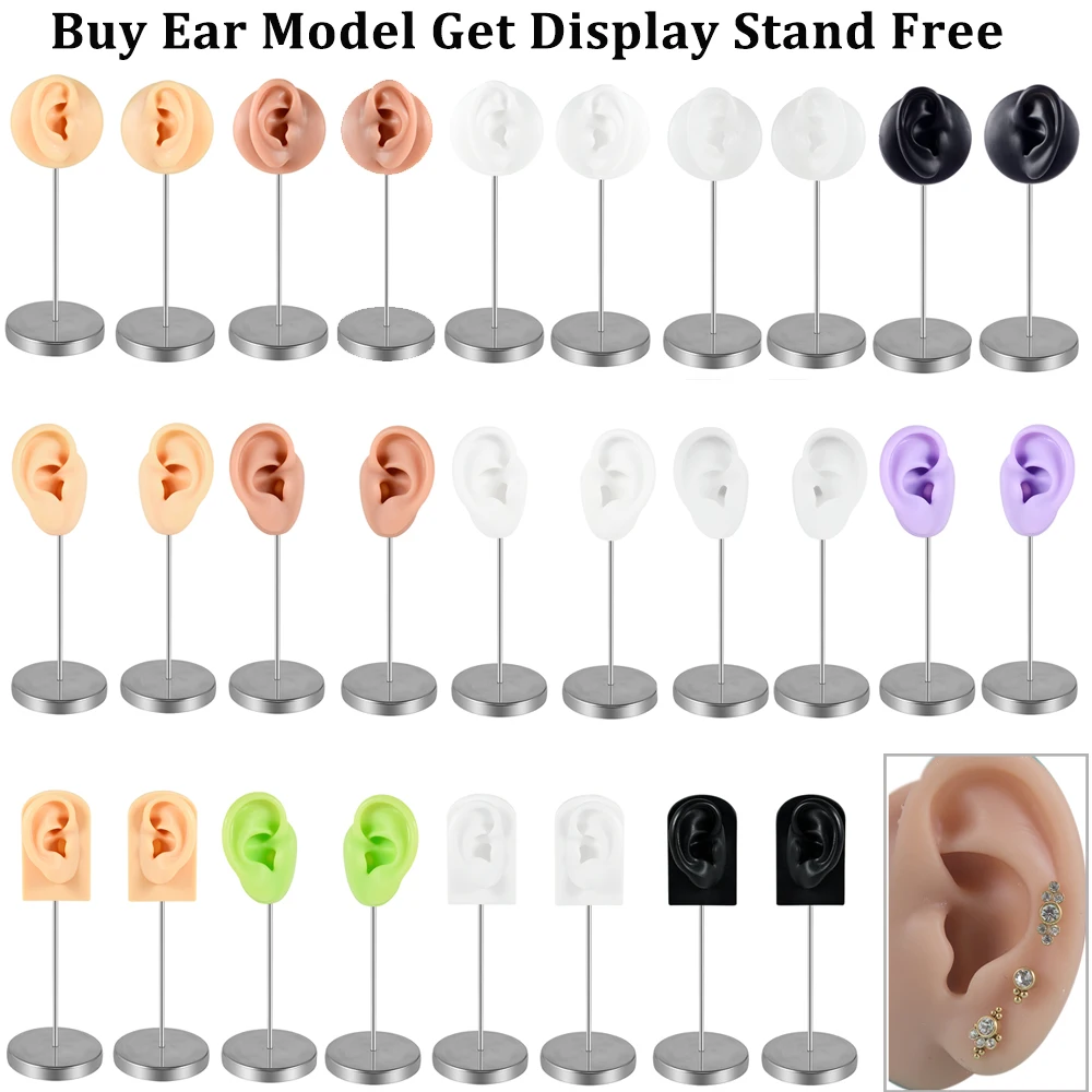 Different Silicone Ear Model Tattoo Practice Body Jewelry Display Piercing Tools Earring Display Tool Metal Display Stand Kit