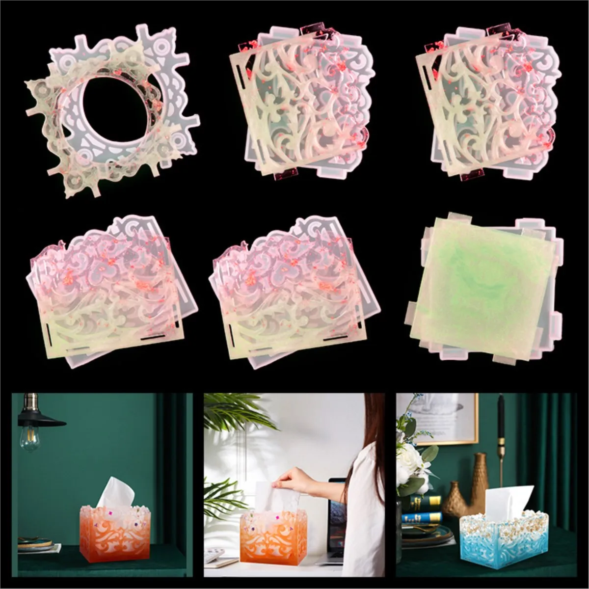 DIY Tissue Box Crystal Glue Dripping Silicone Mold Square Boxes Mould Home Minimalist Car Napkin With Hole Mold Home Craft