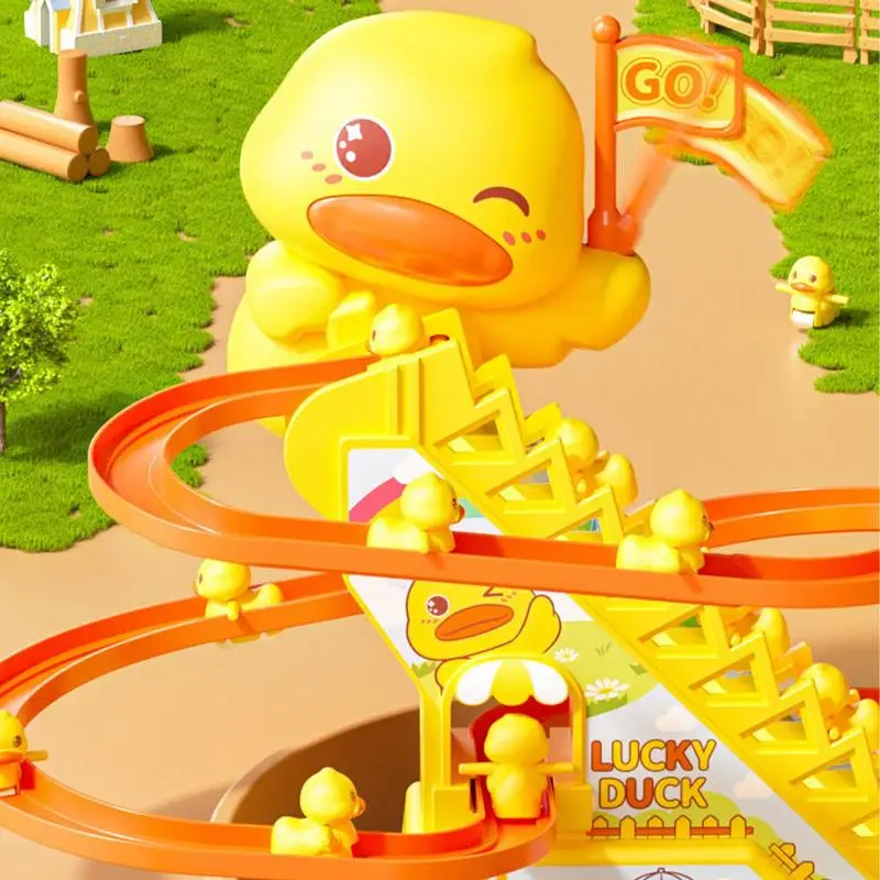 Duck Roller Coaster Toy com luzes piscando e música, Escada rolante interativa, Escalada Escada rolante Jogos