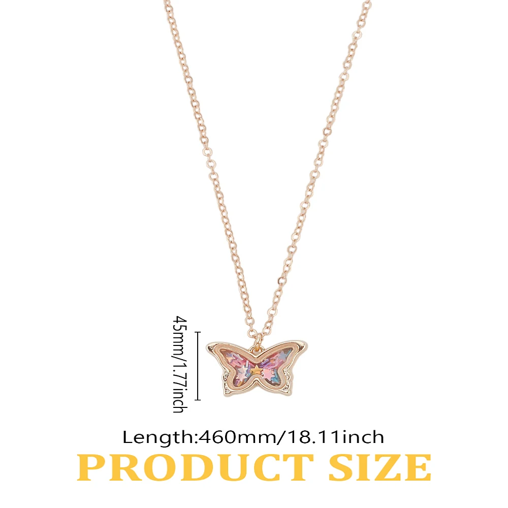 1Pcs Zinc Alloy Glass Butterfly Pendant Necklaces Golden Necklaces with Star Sequins Inside Colorful Pendants Decoration