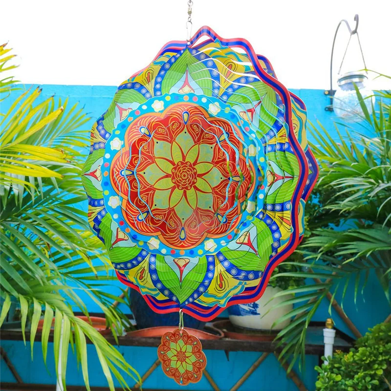 ABSS-Stainless Steel Wind Spinner Indoor Outdoor Garden Decoration 11.6 Inch Multi Color Mandala Wind Spinners Gift
